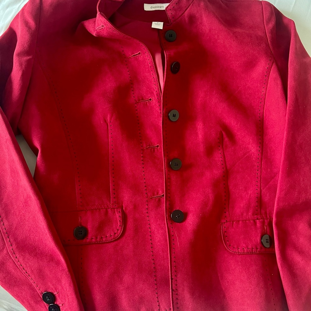 Red Shacket / jacket blazer suede look button up 90's